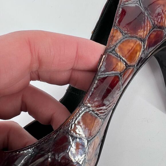 Donald J Pliner tortoise peep toe pumps size 6.5 patent patchwork - Picture 3 of 9